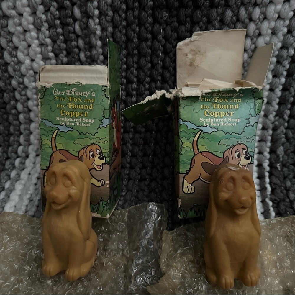 Vintage 1980 Disney Fox And The Hound Sculpted Hand Soap Cooper Set Of 2
